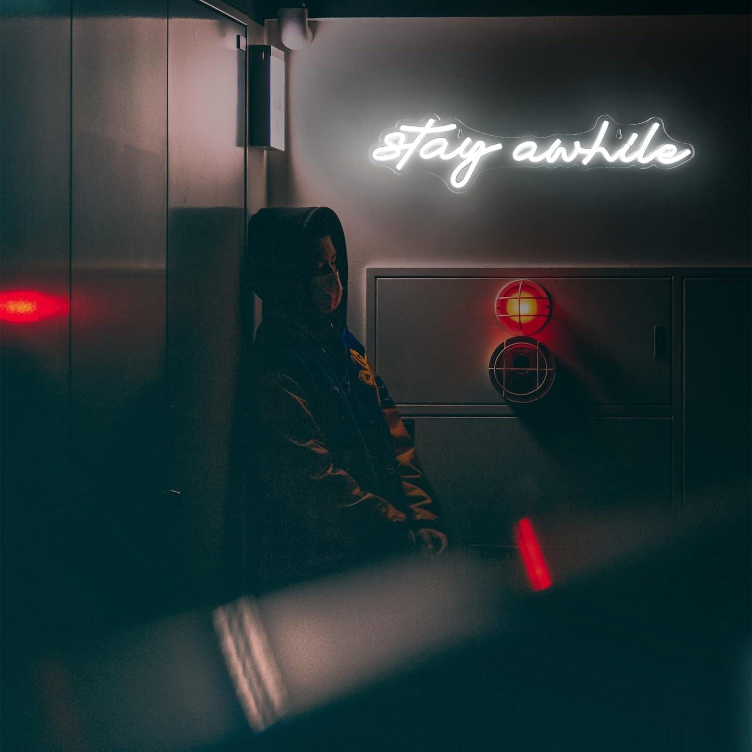 Letreros de Neón 'Stay Awhile' - Lighting Decor Home reseña y precio