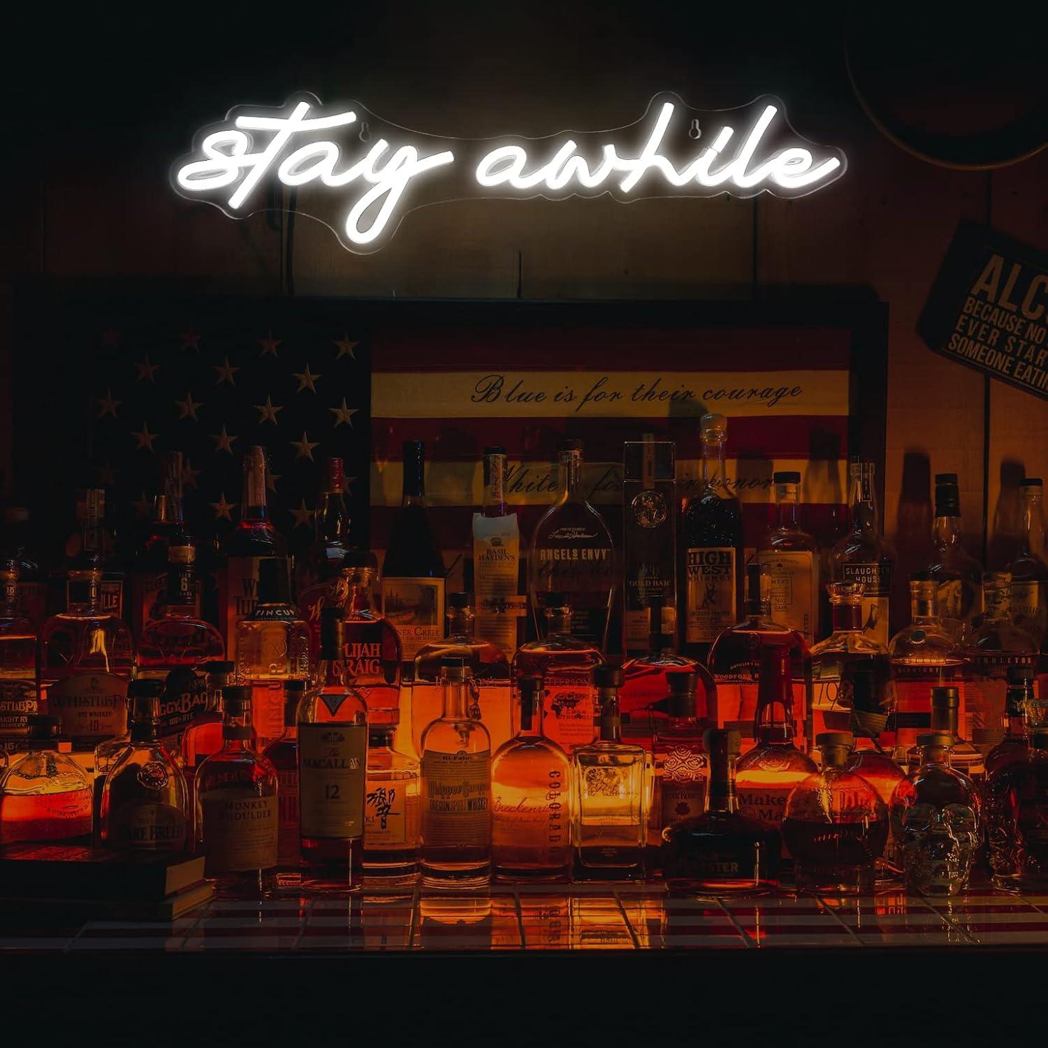 Letreros de Neón 'Stay Awhile' - Lighting Decor Home reseña y precio