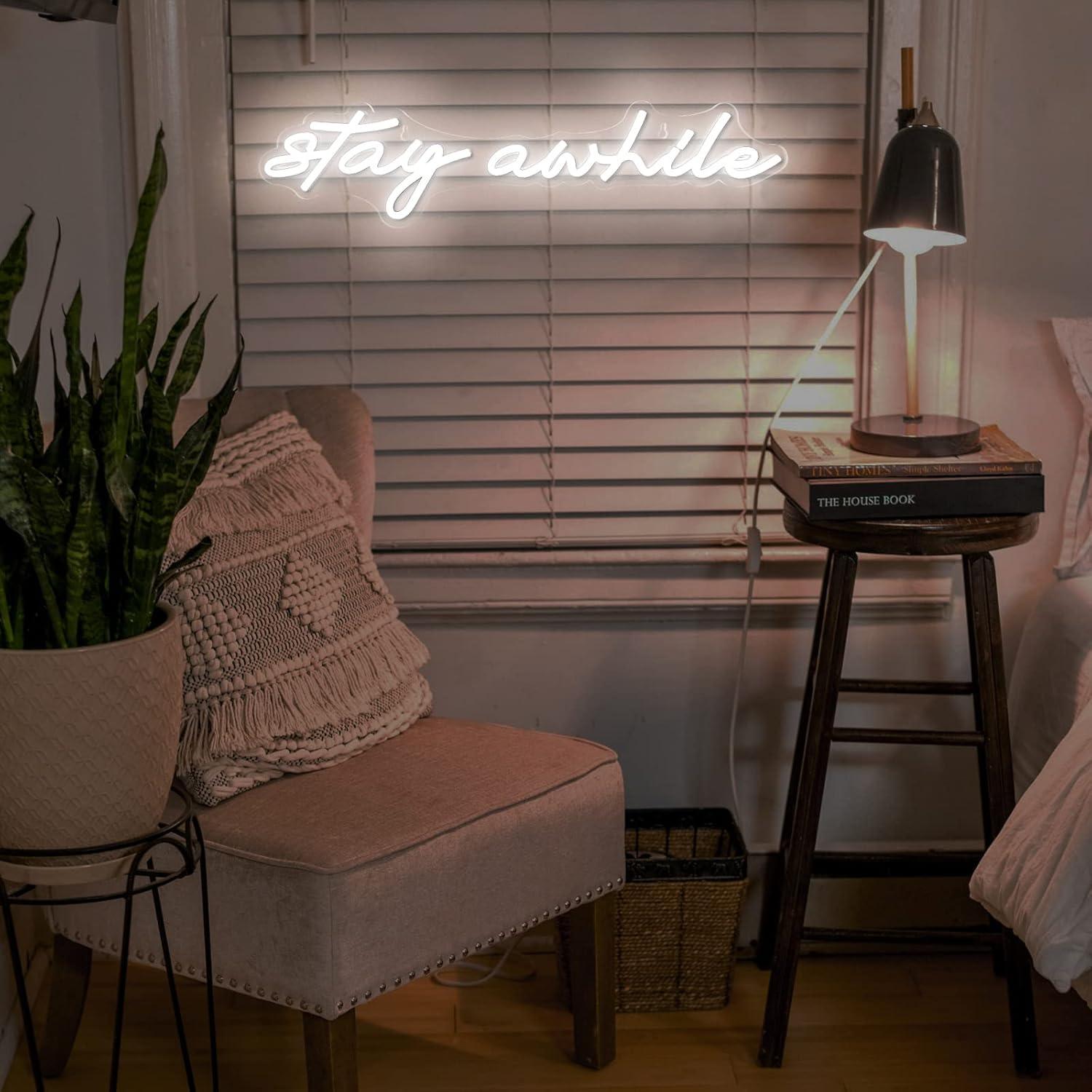 Letreros de Neón 'Stay Awhile' - Lighting Decor Home reseña y precio